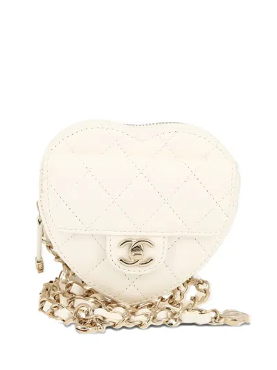 Pre-owned Chanel 2022 Heart Clutch-belt Bag In White