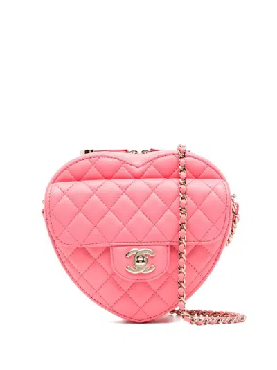 Pre-owned Chanel 2022 Heart Love Crossbody Bag In Pink