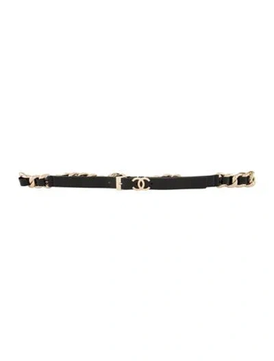 Pre-owned Chanel 2022 Interlocking Cc Logo Belt In Black