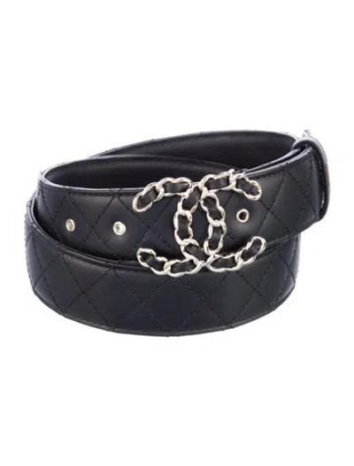 Pre-owned Chanel 2022 Interlocking Cc Logo Belt In Black