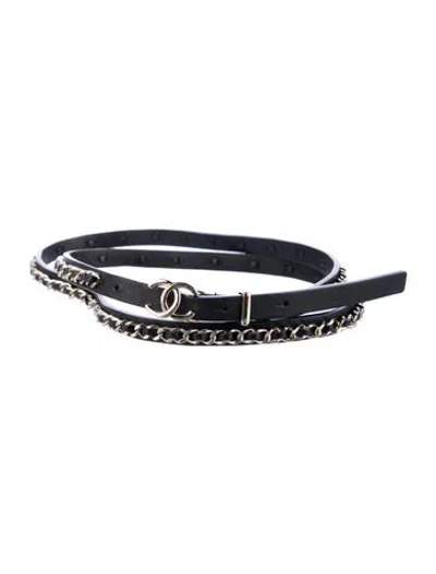 Pre-owned Chanel 2022 Interlocking Cc Logo Belt In Black
