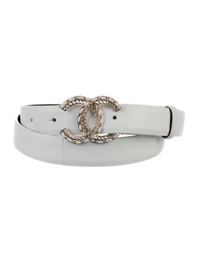 Pre-owned Chanel 2022 Interlocking Cc Logo Belt In White