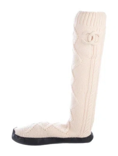 Pre-owned Chanel 2022 Interlocking Cc Logo Boots In Neutrals