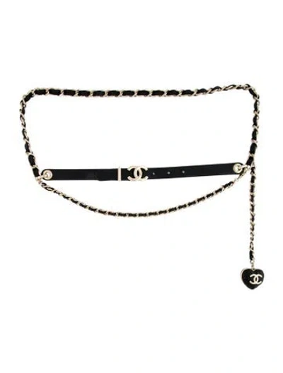 Pre-owned Chanel 2022 Interlocking Cc Logo Chain-link Belt In Black