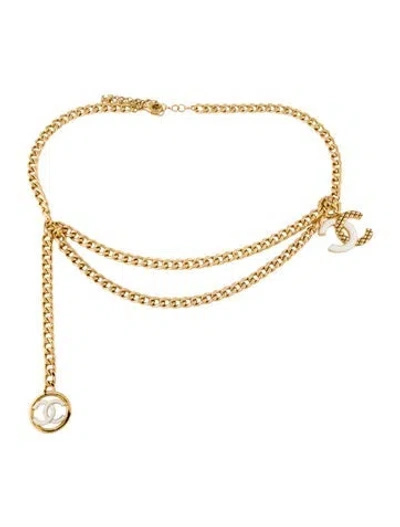 Pre-owned Chanel 2022 Interlocking Cc Logo Chain-link Belt In Gold