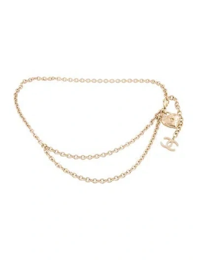 Pre-owned Chanel 2022 Interlocking Cc Logo Chain-link Belt In Gold