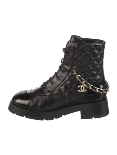 Pre-owned Chanel 2022 Interlocking Cc Logo Combat Boots In Black