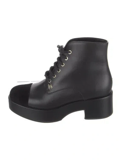 Pre-owned Chanel 2022 Interlocking Cc Logo Combat Boots In Black