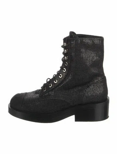 Pre-owned Chanel 2022 Interlocking Cc Logo Combat Boots In Black