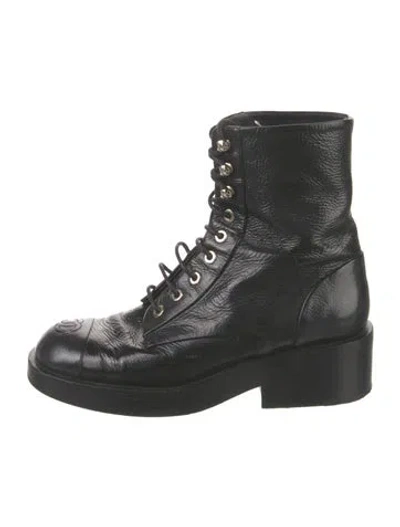 Pre-owned Chanel 2022 Interlocking Cc Logo Combat Boots In Black