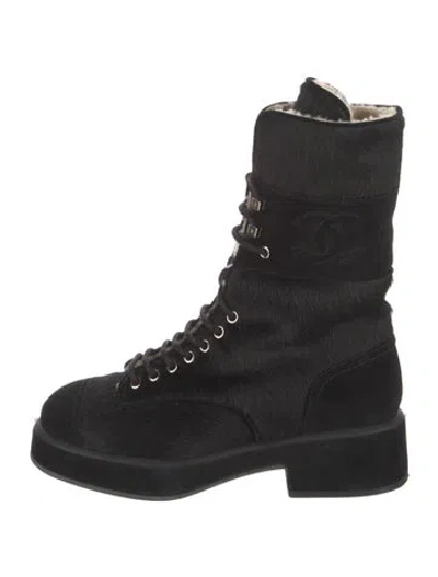 Pre-owned Chanel 2022 Interlocking Cc Logo Combat Boots In Black