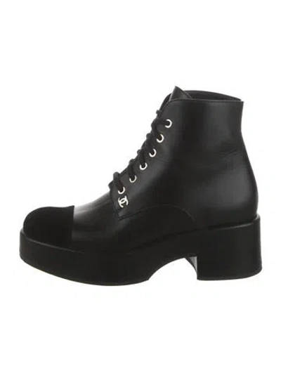 Pre-owned Chanel 2022 Interlocking Cc Logo Combat Boots In Black