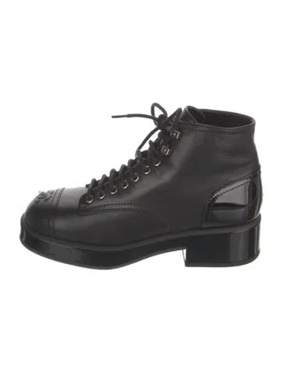 Pre-owned Chanel 2022 Interlocking Cc Logo Combat Boots In Black