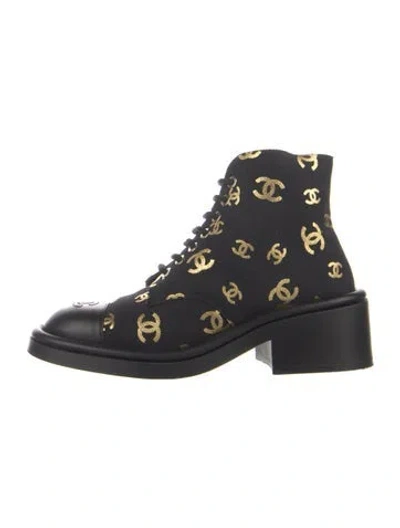 Pre-owned Chanel 2022 Interlocking Cc Logo Combat Boots In Black