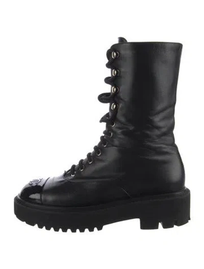 Pre-owned Chanel 2022 Interlocking Cc Logo Combat Boots In Black