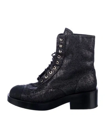 Pre-owned Chanel 2022 Interlocking Cc Logo Combat Boots In Black