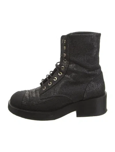 Pre-owned Chanel 2022 Interlocking Cc Logo Combat Boots In Black