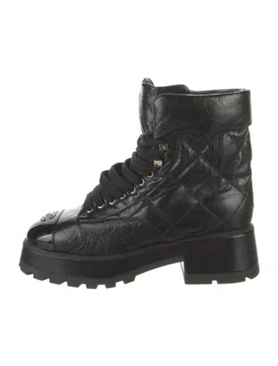 Pre-owned Chanel 2022 Interlocking Cc Logo Combat Boots In Black