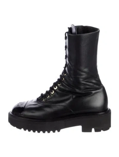 Pre-owned Chanel 2022 Interlocking Cc Logo Combat Boots In Black