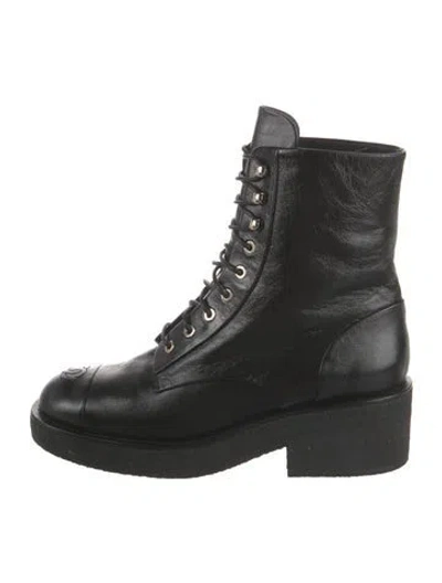 Pre-owned Chanel 2022 Interlocking Cc Logo Combat Boots In Black
