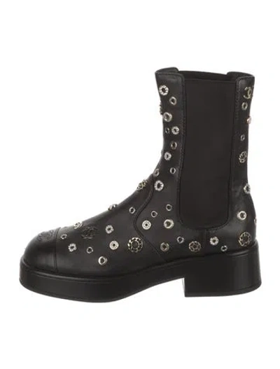 Pre-owned Chanel 2022 Interlocking Cc Logo Combat Boots In Black