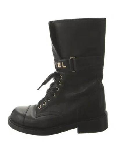 Pre-owned Chanel 2022 Interlocking Cc Logo Combat Boots In Black