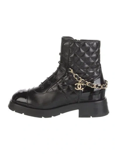 Pre-owned Chanel 2022 Interlocking Cc Logo Combat Boots In Black