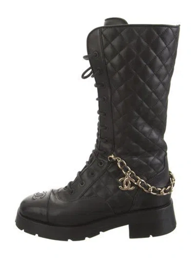 Pre-owned Chanel 2022 Interlocking Cc Logo Combat Boots In Black
