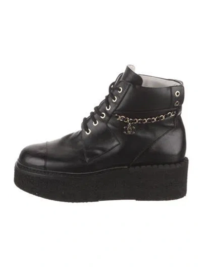 Pre-owned Chanel 2022 Interlocking Cc Logo Combat Boots In Black