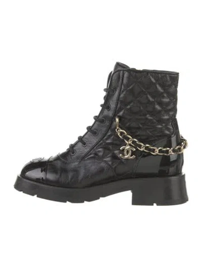 Pre-owned Chanel 2022 Interlocking Cc Logo Combat Boots In Black