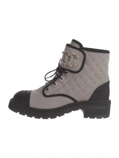 Pre-owned Chanel 2022 Interlocking Cc Logo Combat Boots In Gray