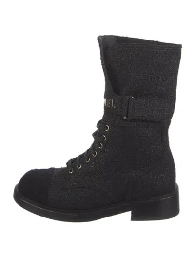 Pre-owned Chanel 2022 Interlocking Cc Logo Combat Boots In Gray
