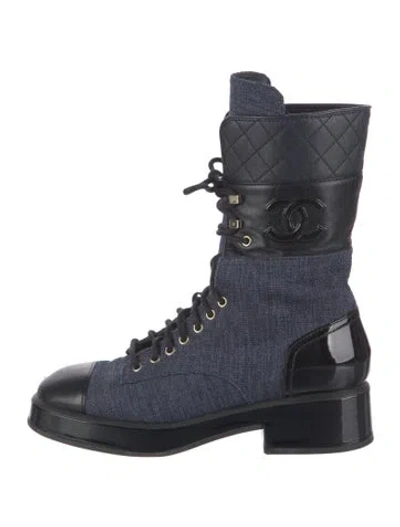 Pre-owned Chanel 2022 Interlocking Cc Logo Combat Boots In Multi