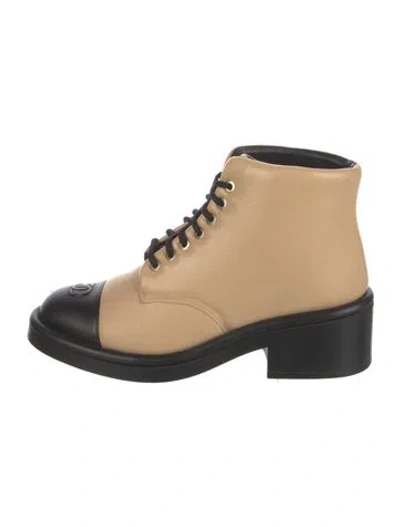 Pre-owned Chanel 2022 Interlocking Cc Logo Combat Boots In Neutral