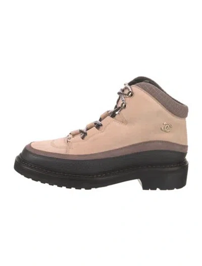 Pre-owned Chanel 2022 Interlocking Cc Logo Combat Boots In Neutral