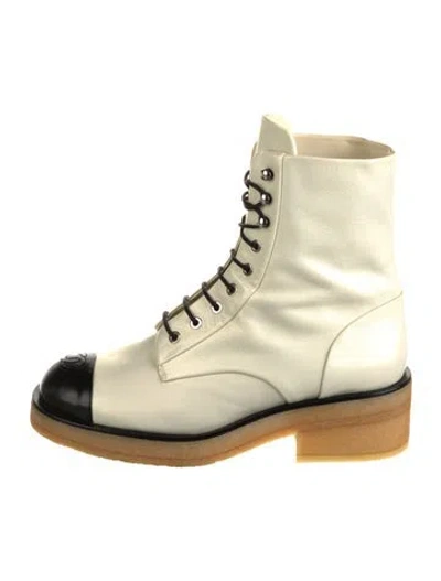 Pre-owned Chanel 2022 Interlocking Cc Logo Combat Boots In Neutral