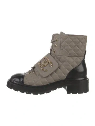 Pre-owned Chanel 2022 Interlocking Cc Logo Combat Boots In Neutrals
