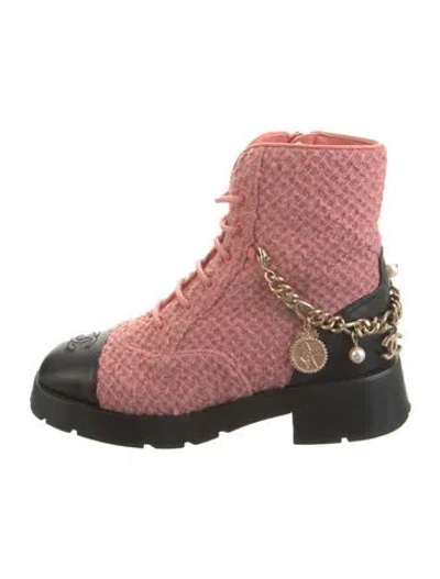 Pre-owned Chanel 2022 Interlocking Cc Logo Combat Boots In Pink