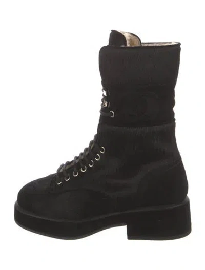 Pre-owned Chanel 2022 Interlocking Cc Logo Combat Boots W/ Tags In Black