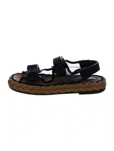 Pre-owned Chanel 2022 Interlocking Cc Logo Espadrilles In Black