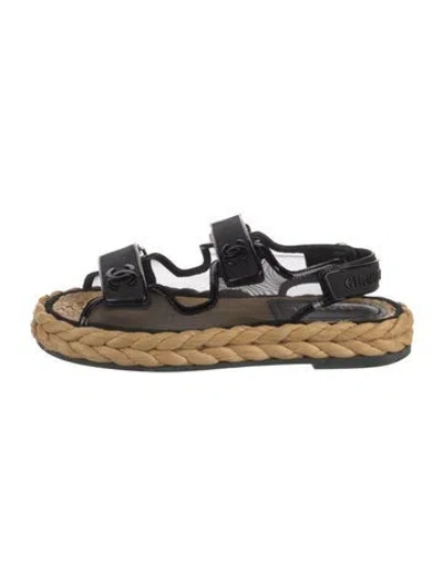 Pre-owned Chanel 2022 Interlocking Cc Logo Espadrilles In Black