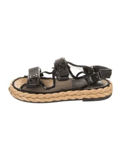Pre-owned Chanel 2022 Interlocking Cc Logo Espadrilles In Black