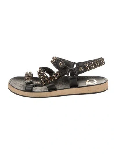 Pre-owned Chanel 2022 Interlocking Cc Logo Espadrilles In Black