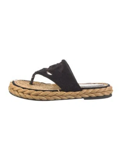 Pre-owned Chanel 2022 Interlocking Cc Logo Flip Flops In Black