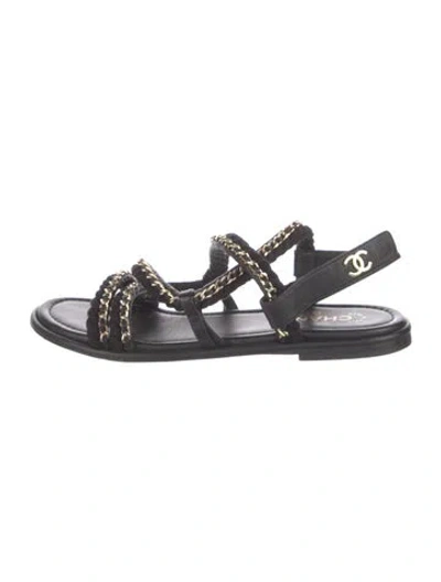 Pre-owned Chanel 2022 Interlocking Cc Logo Gladiator Sandals In Black