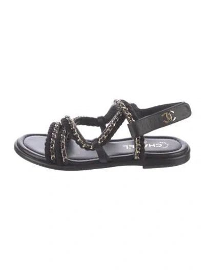 Pre-owned Chanel 2022 Interlocking Cc Logo Gladiator Sandals In Black
