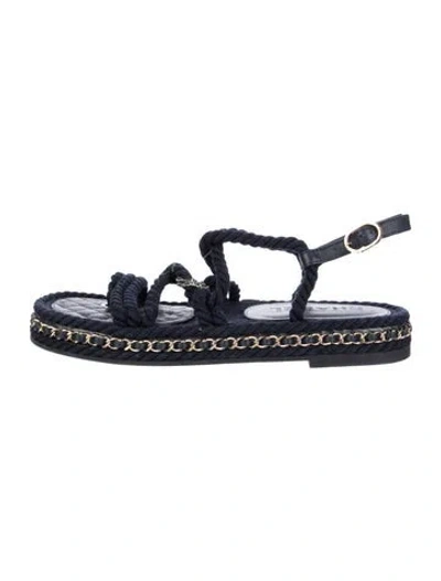 Pre-owned Chanel 2022 Interlocking Cc Logo Gladiator Sandals In Blue