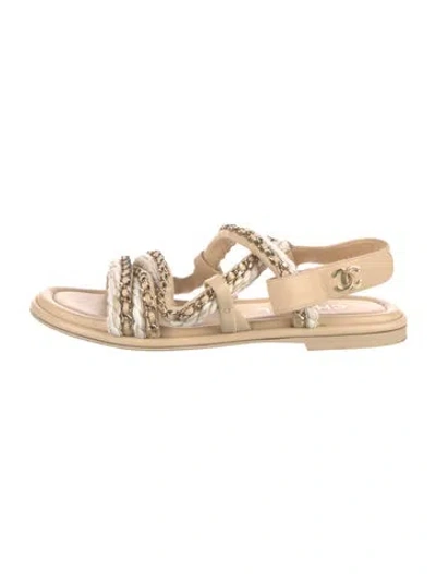 Pre-owned Chanel 2022 Interlocking Cc Logo Gladiator Sandals In Neutral