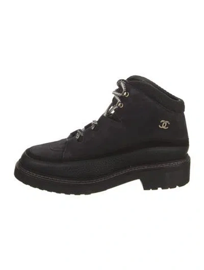 Pre-owned Chanel 2022 Interlocking Cc Logo Lace-up Boots In Black
