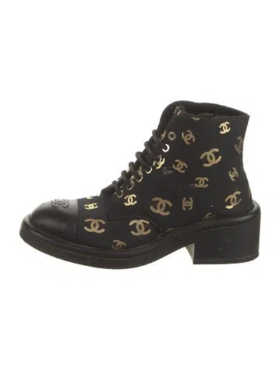 Pre-owned Chanel 2022 Interlocking Cc Logo Lace-up Boots In Black